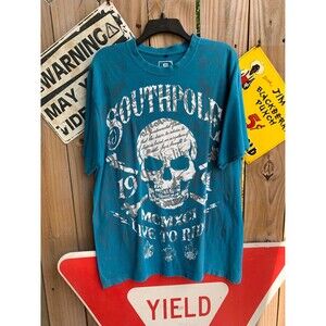 Vintage Y2K Southpole blue and white skull tee XL Live to Ride